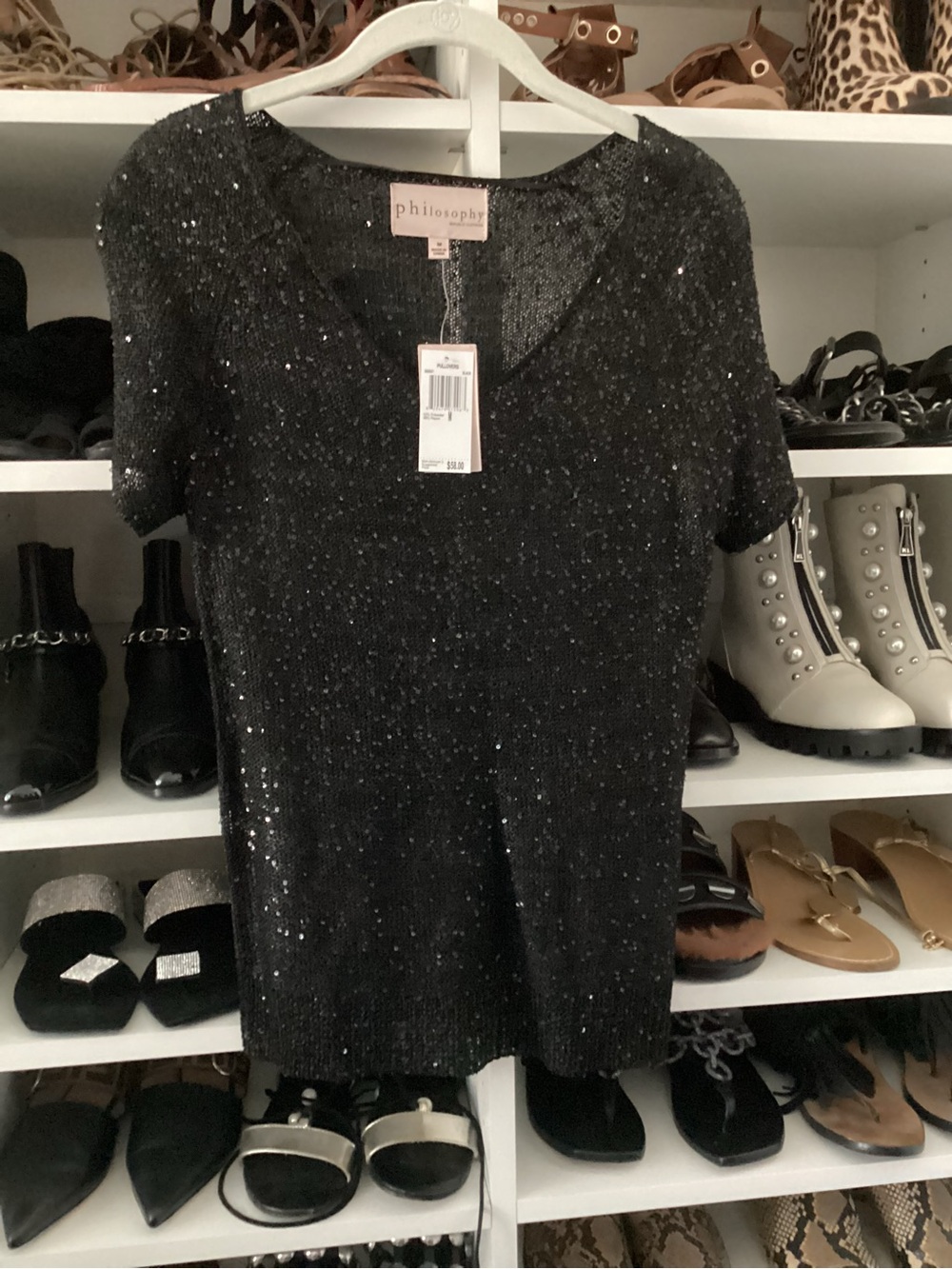 Philosophy Black Short-Sleeve Sequin Knit Tee
